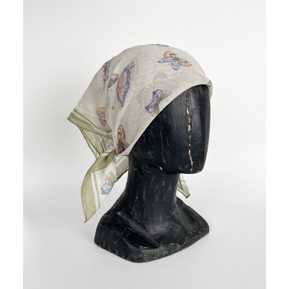 Vintage Silk Butterfly Print Scarf Bandana Headband Cottagecore Romantic Dainty - Picture 1 of 8